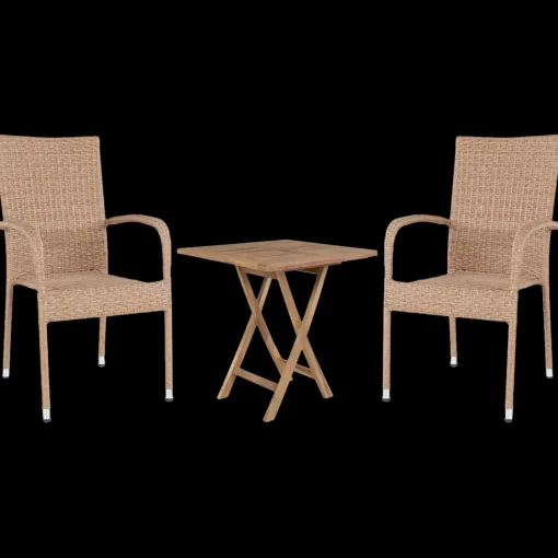 Alba/Nordsø cafésæt med bord og 2 stole teak/natur