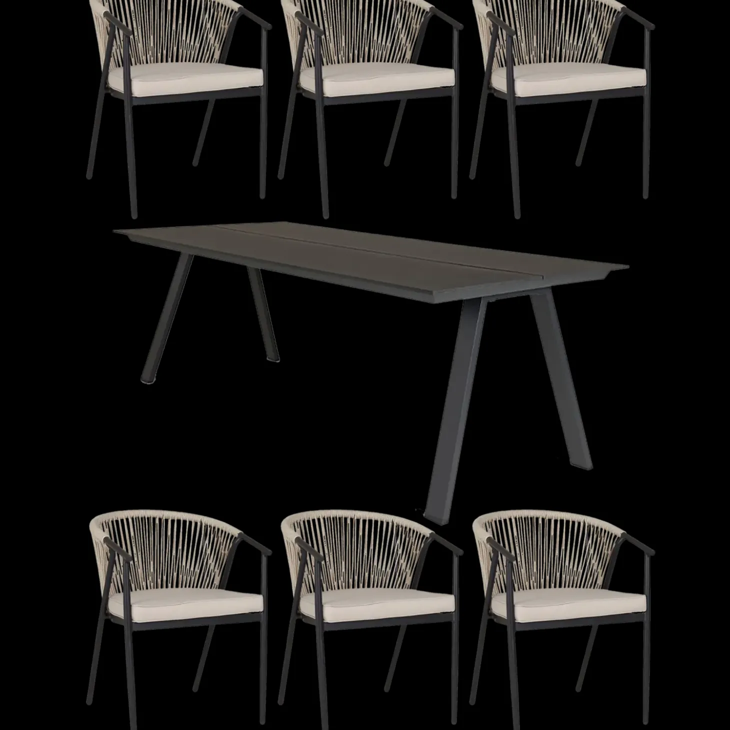 Anholt/Dragør havemøbelsæt med bord og 6 stole sort/sand