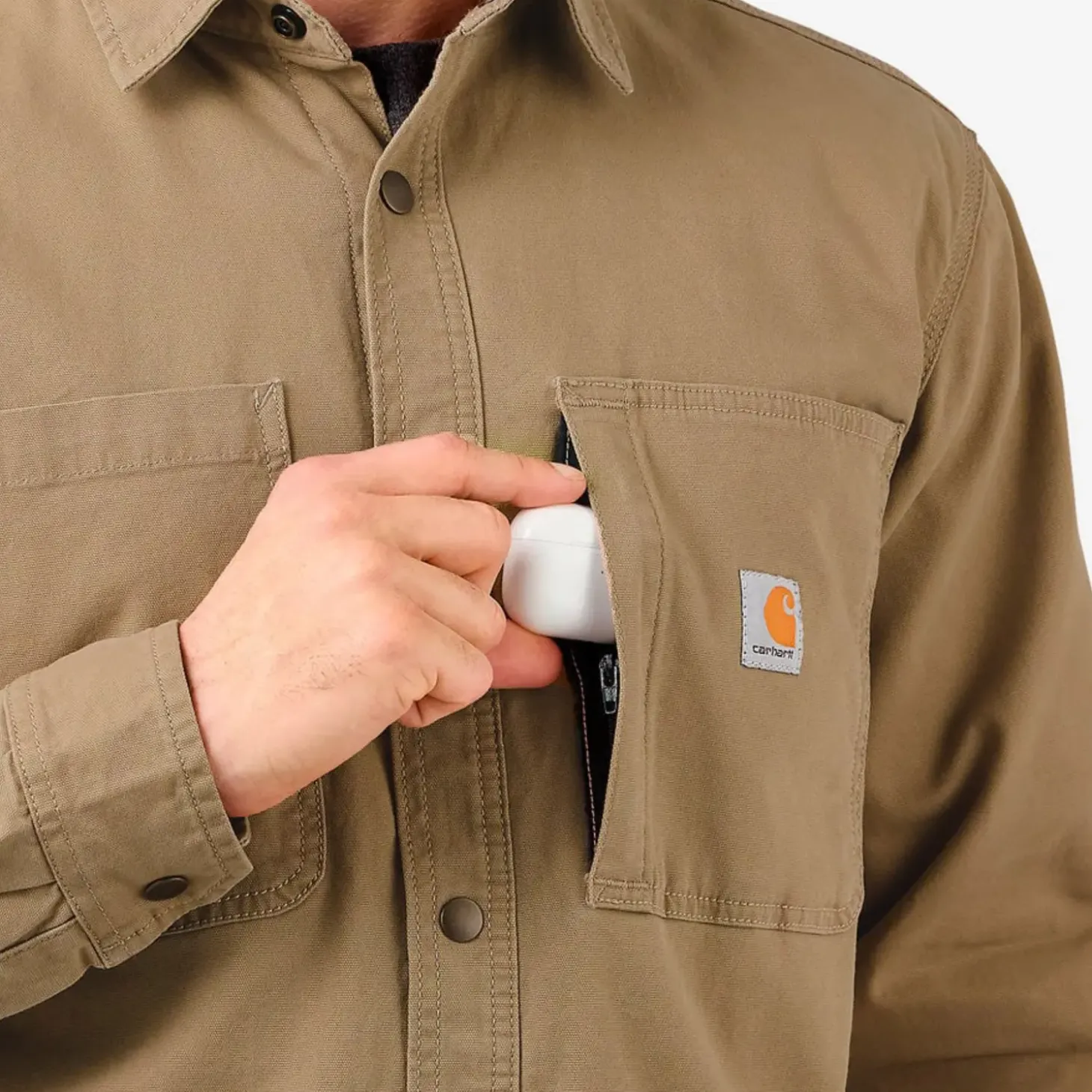 Carhartt canvas fleece foret skjortejakke dark khaki str. S