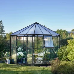 Halls Atrium drivhus sort med hærdet glas og polycarbonat 9,0 m²