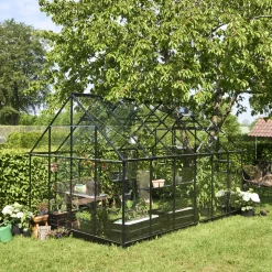 Halls Qube+ 812 drivhus sort med hærdet glas, 9,9 m²