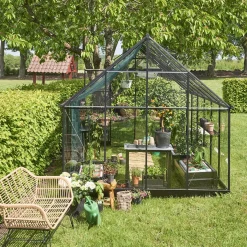 Halls Qube+ 812 drivhus sort med hærdet glas, 9,9 m²