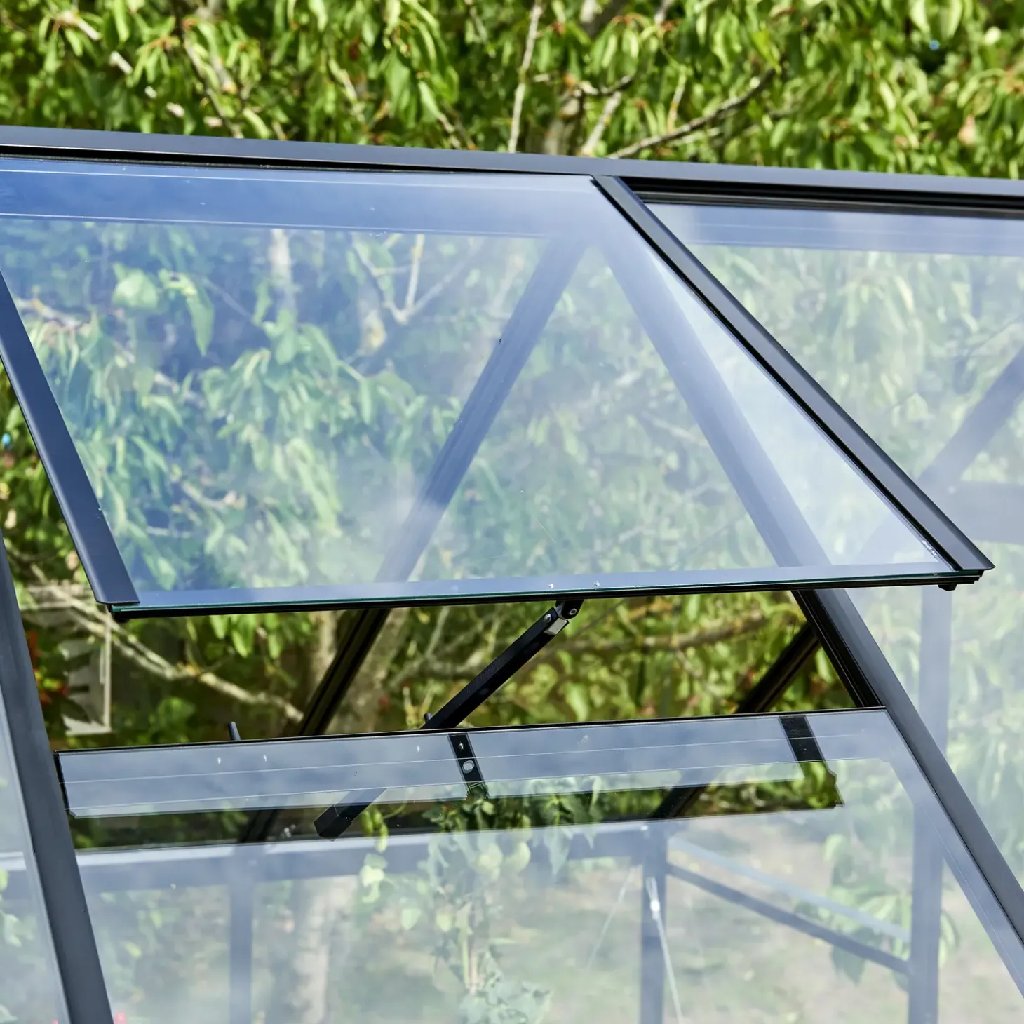 Halls Qube+ 812 drivhus sort med hærdet glas, 9,9 m²