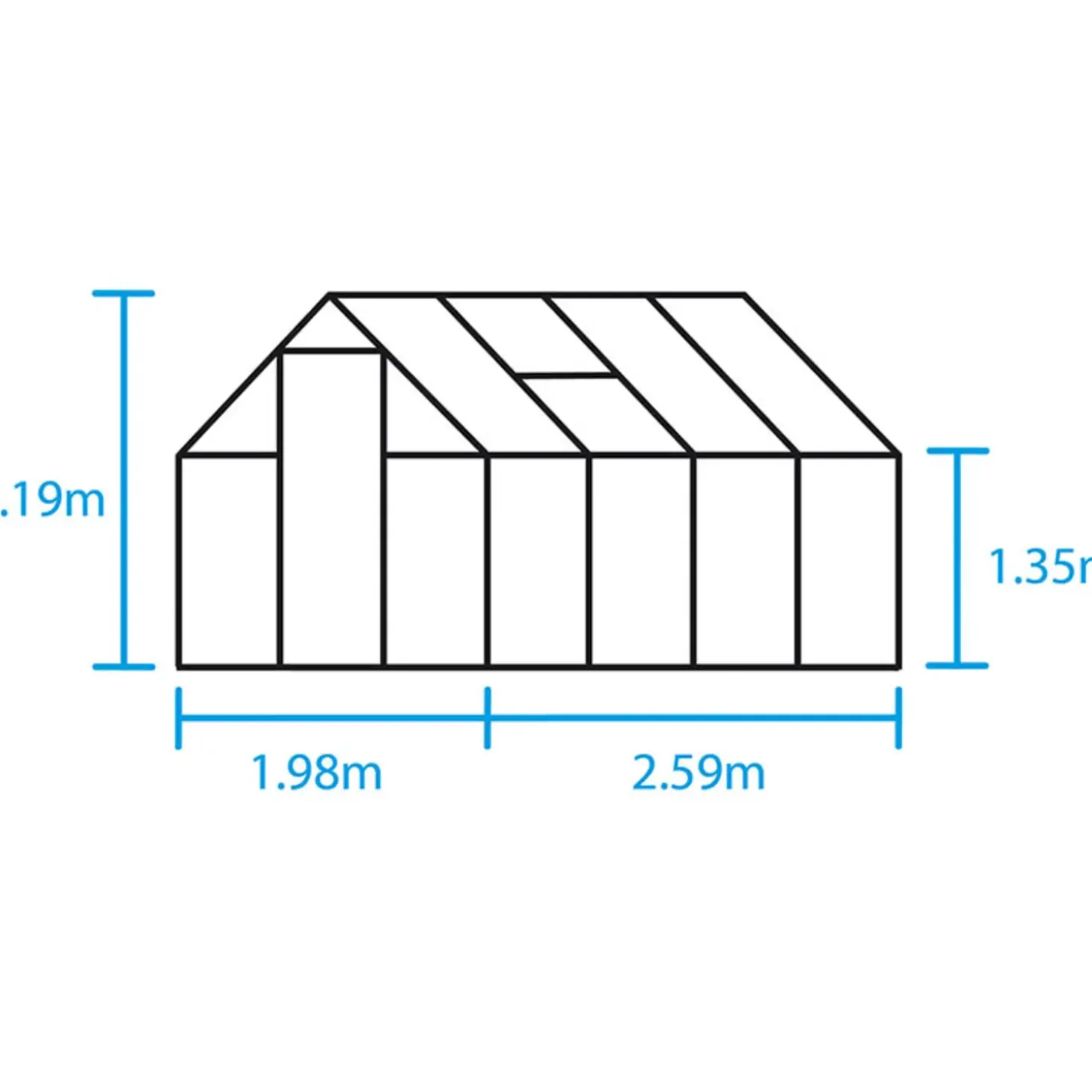 Halls Qube 68 drivhus sort med hærdet glas 5,1 m²