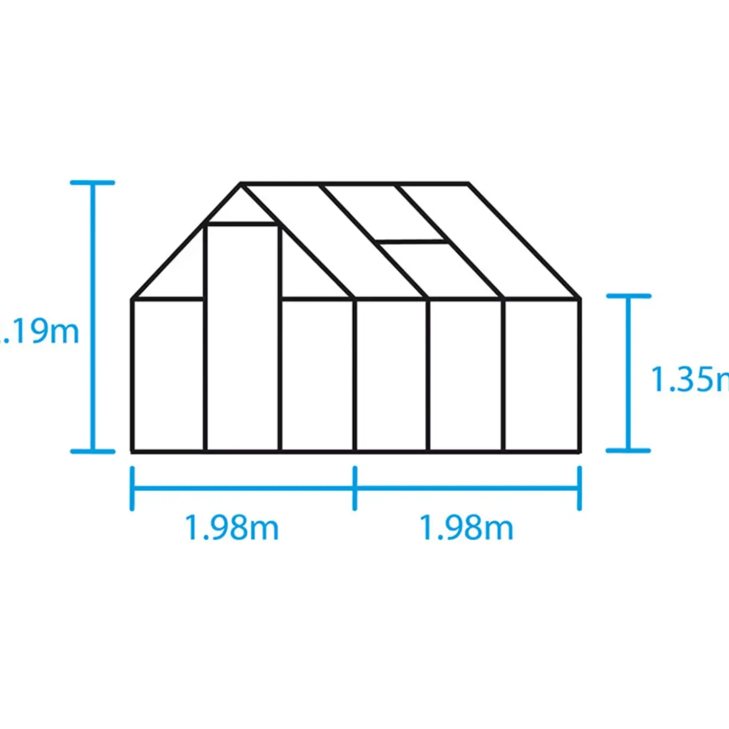 Halls Qube 66 minidrivhus sort med hærdet glas 3,9 m²