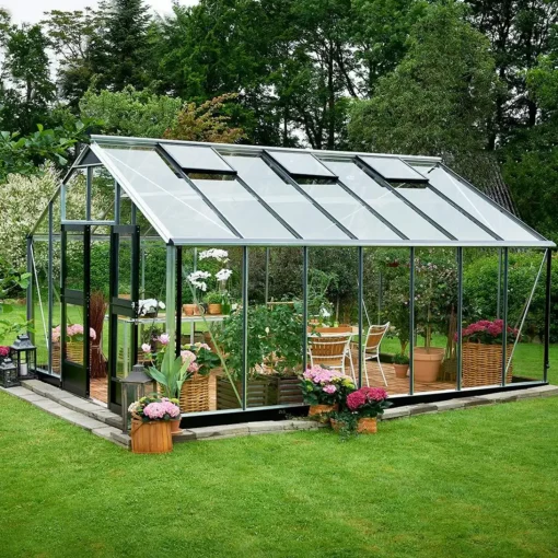 Juliana Gartner 18,8 m² drivhus alu/sort med 3mm hærdet glas