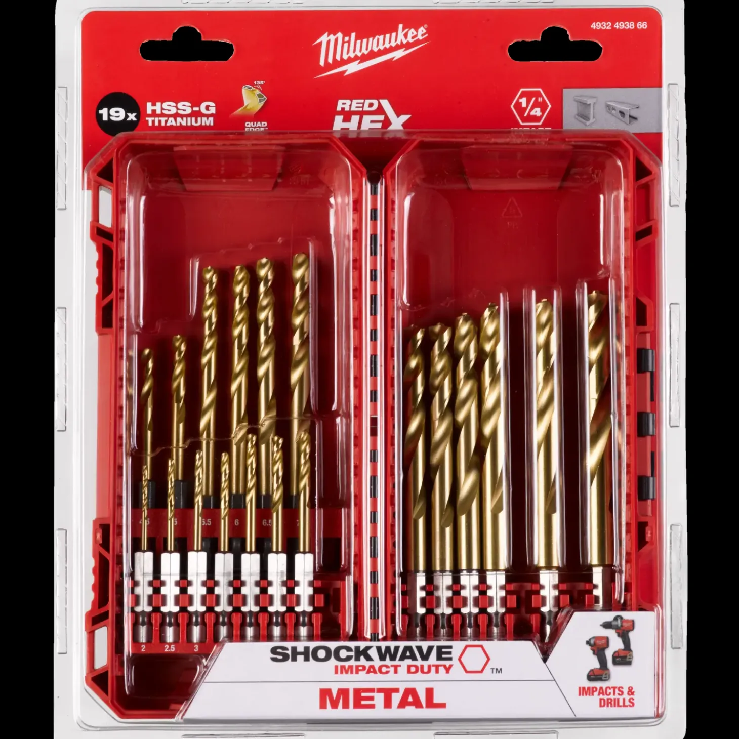 Milwaukee chockwave™ HSS-G-TIN metalborsæt 19 bor