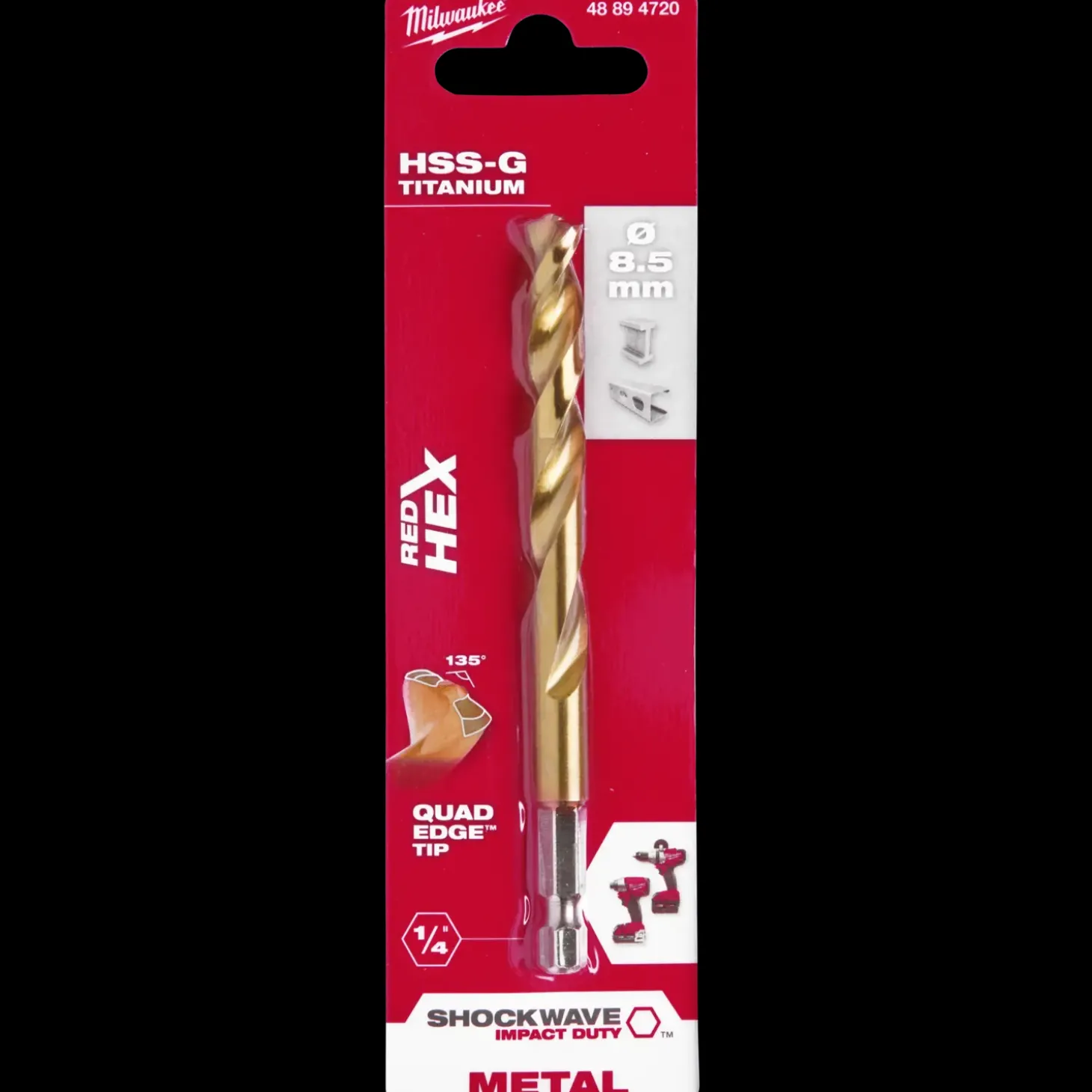 Milwaukee Red Hex shockwave™ HSS-Tin metalbor 8,5 mm