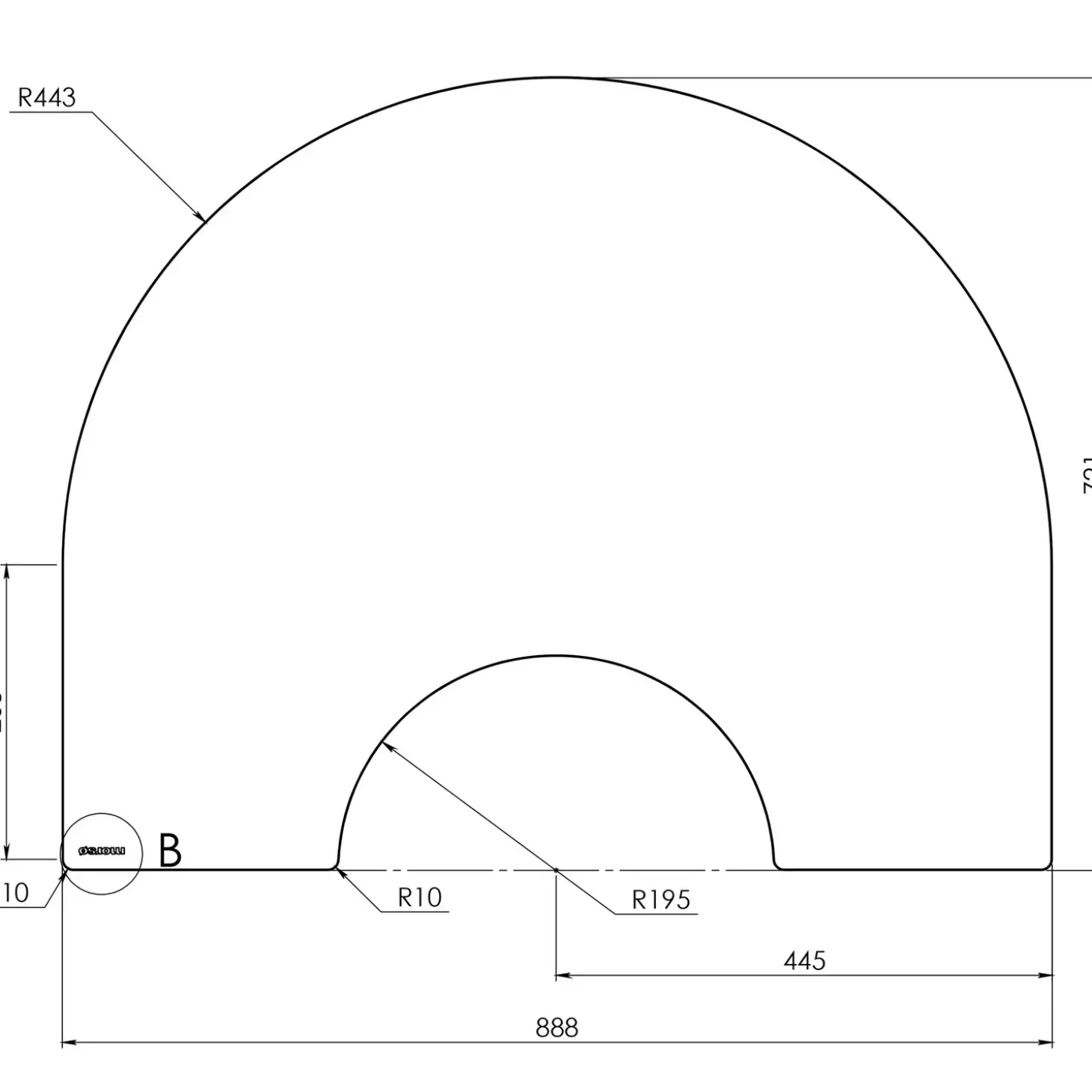 Morsø glasgulvplade halvcirkel flytbar til 7300/7400 serien 89 x 72 cm
