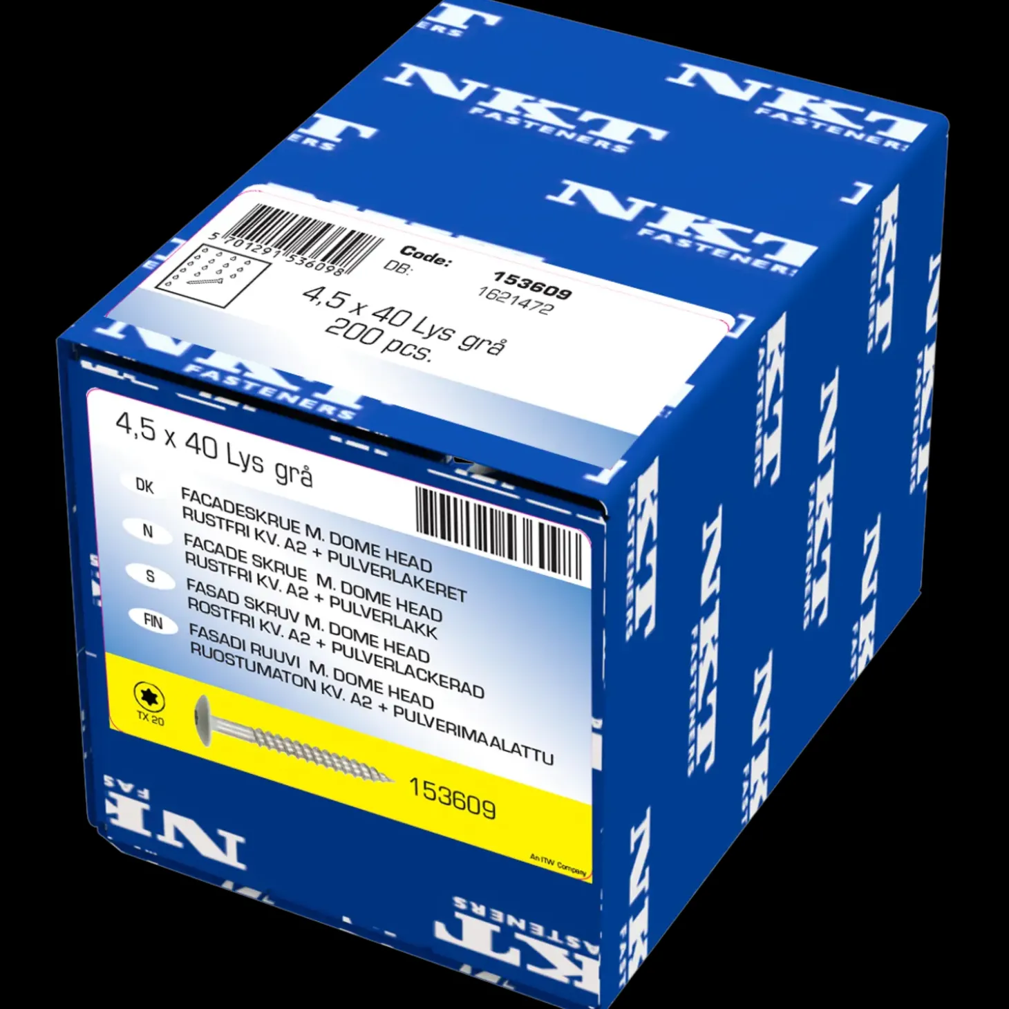 NKT Facade+ D facadeskrue m/lys grå hoved 4,5x40 mm A2 TX20 lys grå 200 stk