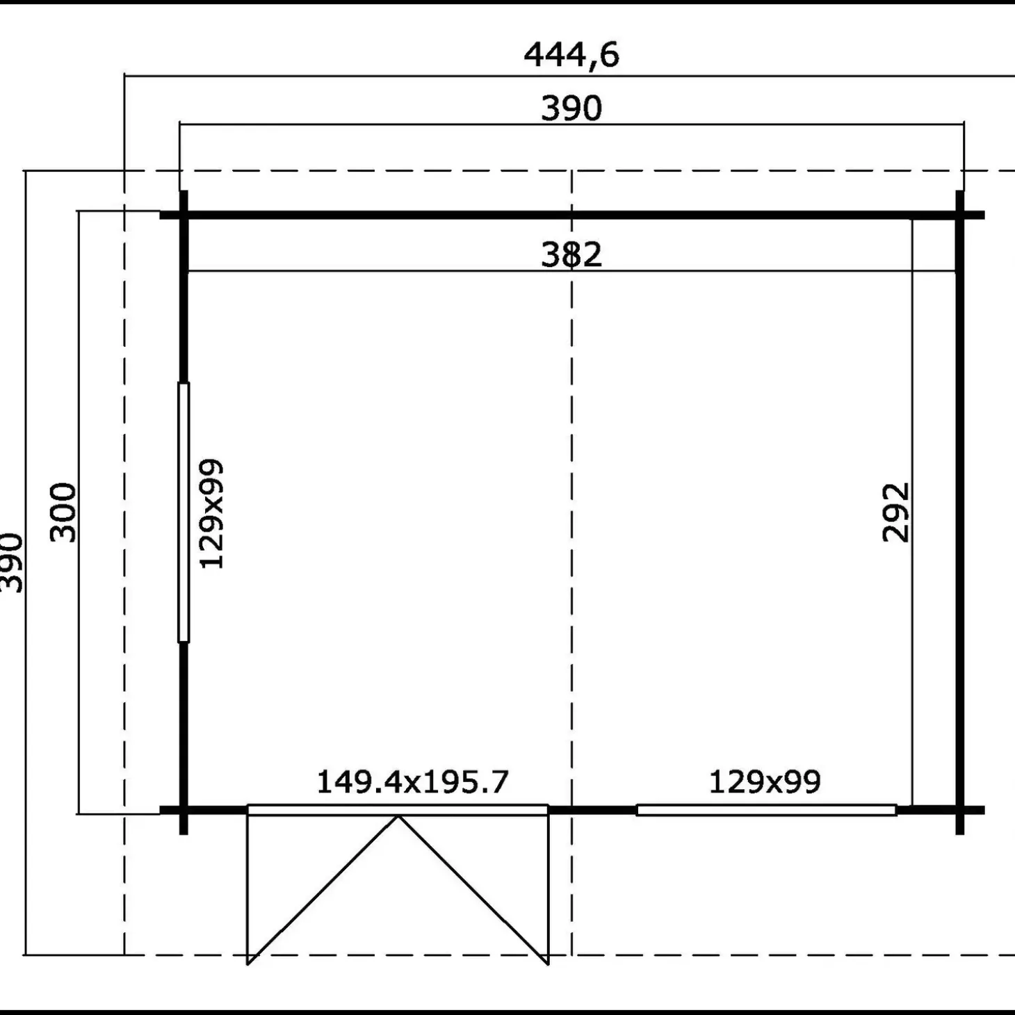 Norderney hytte med overdækning dobbeltdør og sprossevinduer 11,15 m²