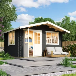 Norderney hytte med overdækning dobbeltdør og sprossevinduer 11,15 m²