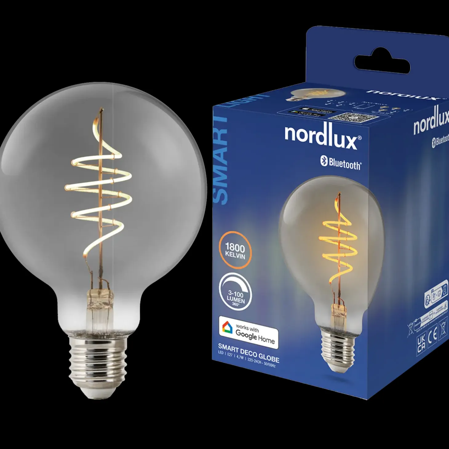 Nordlux smart pære LED E27 G95 4,7W røgfarvet