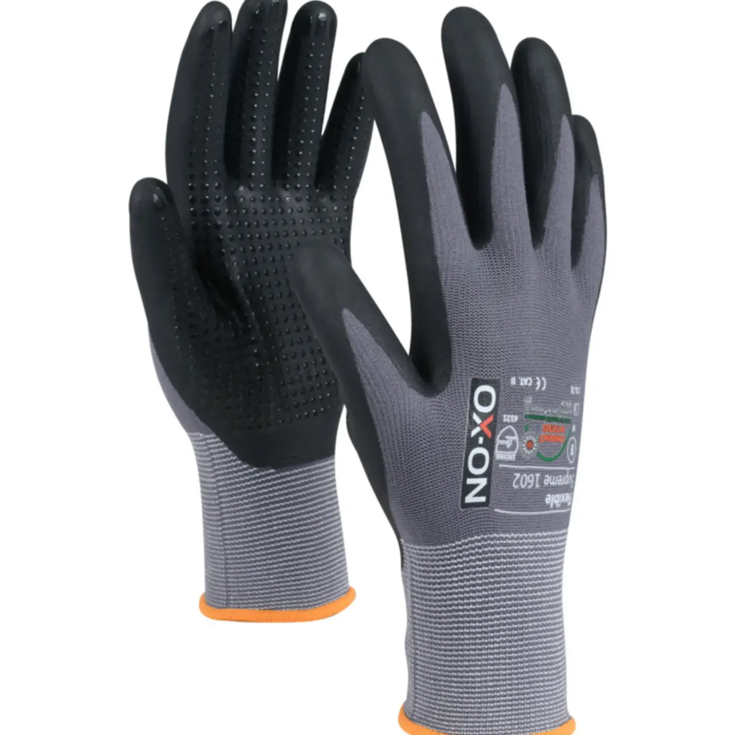 OX-ON Flexible Supreme 1602 handske m/dotter grå/sort str. CE 10