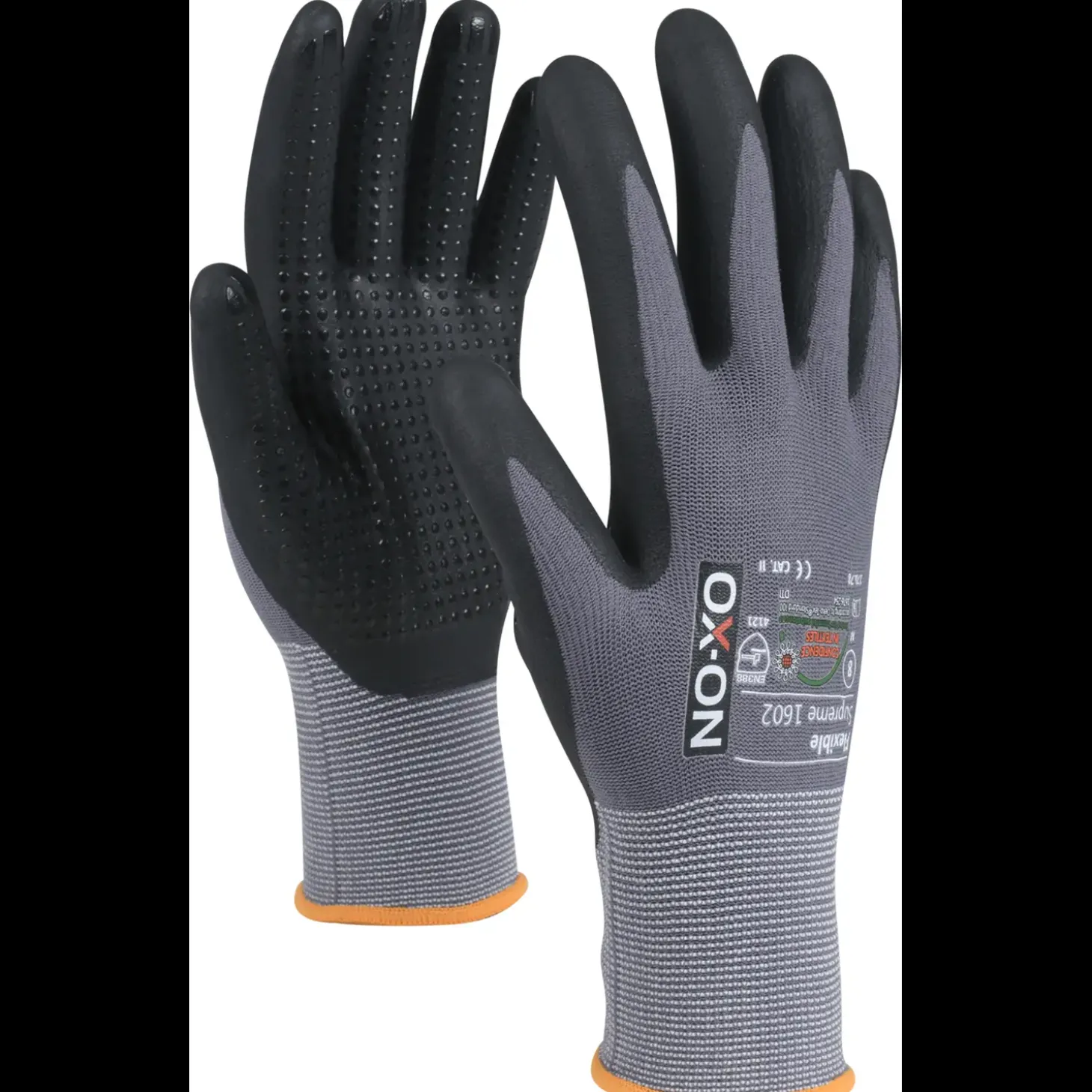 OX-ON Flexible Supreme 1602 handske m/dotter grå/sort str. CE 10