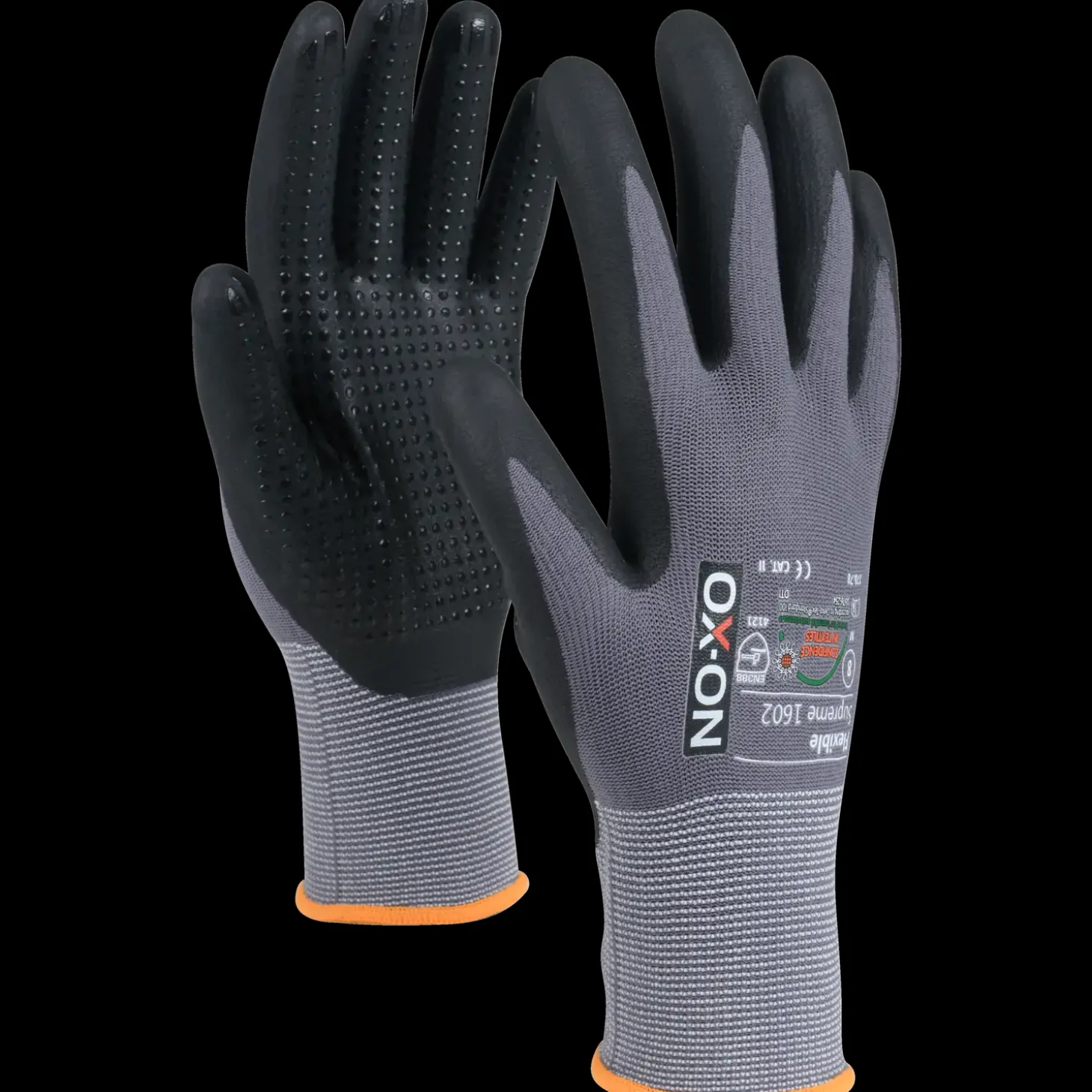 OX-ON Flexible Supreme 1602 handske m/dotter grå/sort str. CE 10