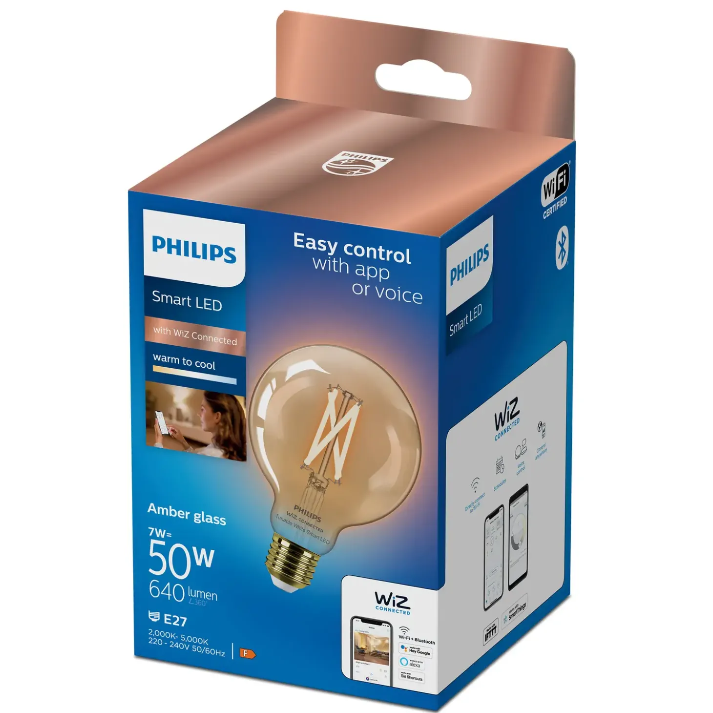 Philips Smart WiZ white LED pære E27 6,7W globe guld