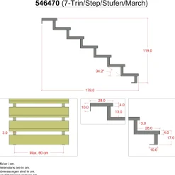 Plus 34,2° Trappevange 7 trin m/beslag  Trindybde 28 cm