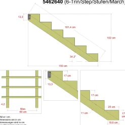 Plus 34,2° Trappevange 6 trin m/beslag Trindybde 25 cm