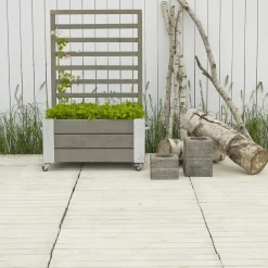 Plus Cubic blomsterkasse med espalier og hjul 87x50x130 cm gråbrun