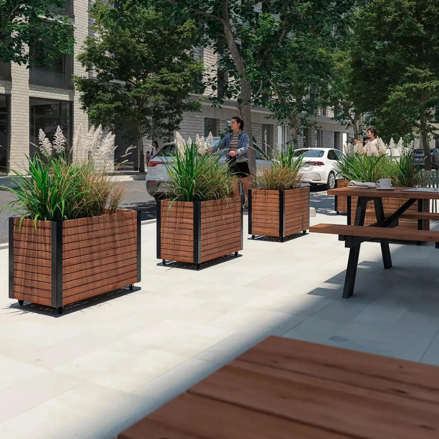 PLUS Cubic Living plantekasse m/hjul ThermoWood® Gyldenbrun/Sort 87×47×65,5 cm