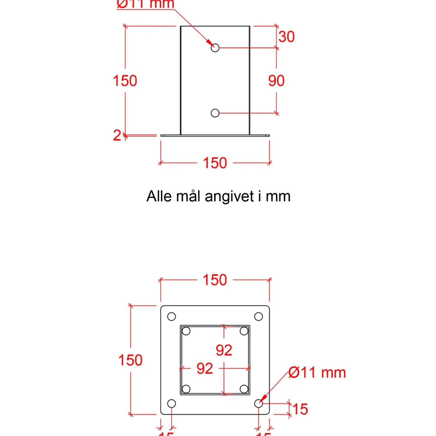 Plus Cubic Stolpefod  9x9 cm stolper  til fundament  m/skruer sort