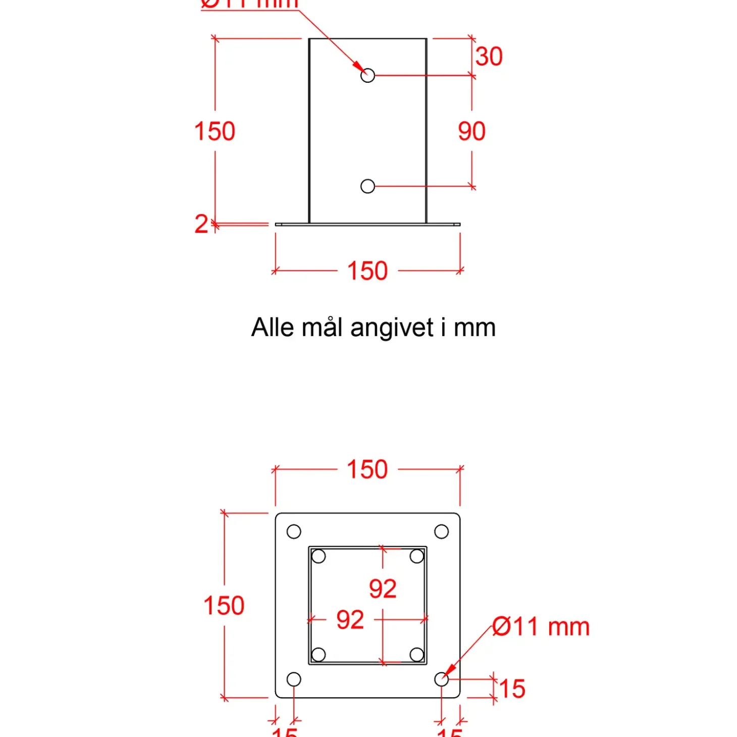 Plus Cubic Stolpefod 9x9 cm stolper til fundament m/skruer