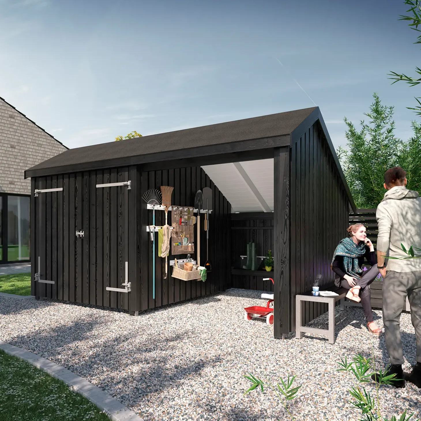 Plus Multi havehus 10,5 m² 2 moduler med dobbeltdør og åben front