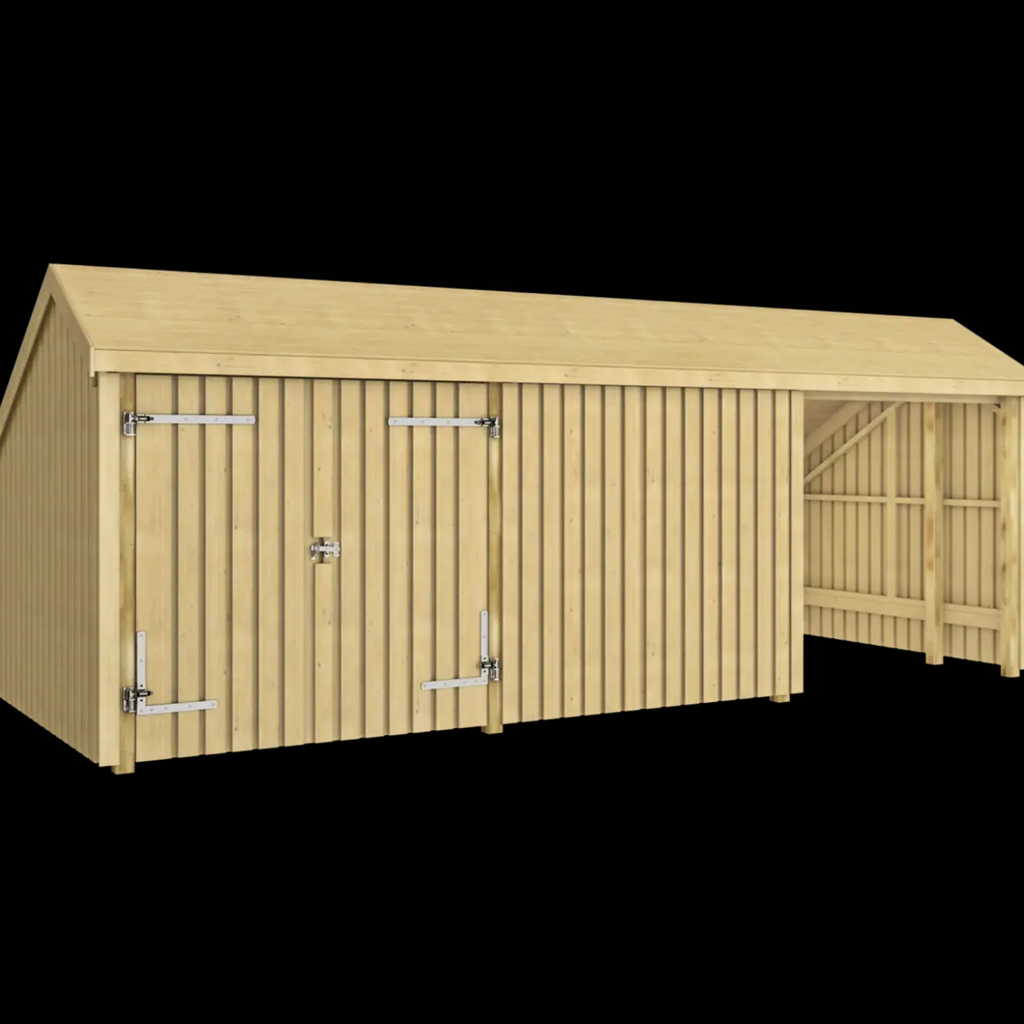 Plus Multi havehus 15,5 m² 3 moduler med dobbeltdør og lukket/åbent front