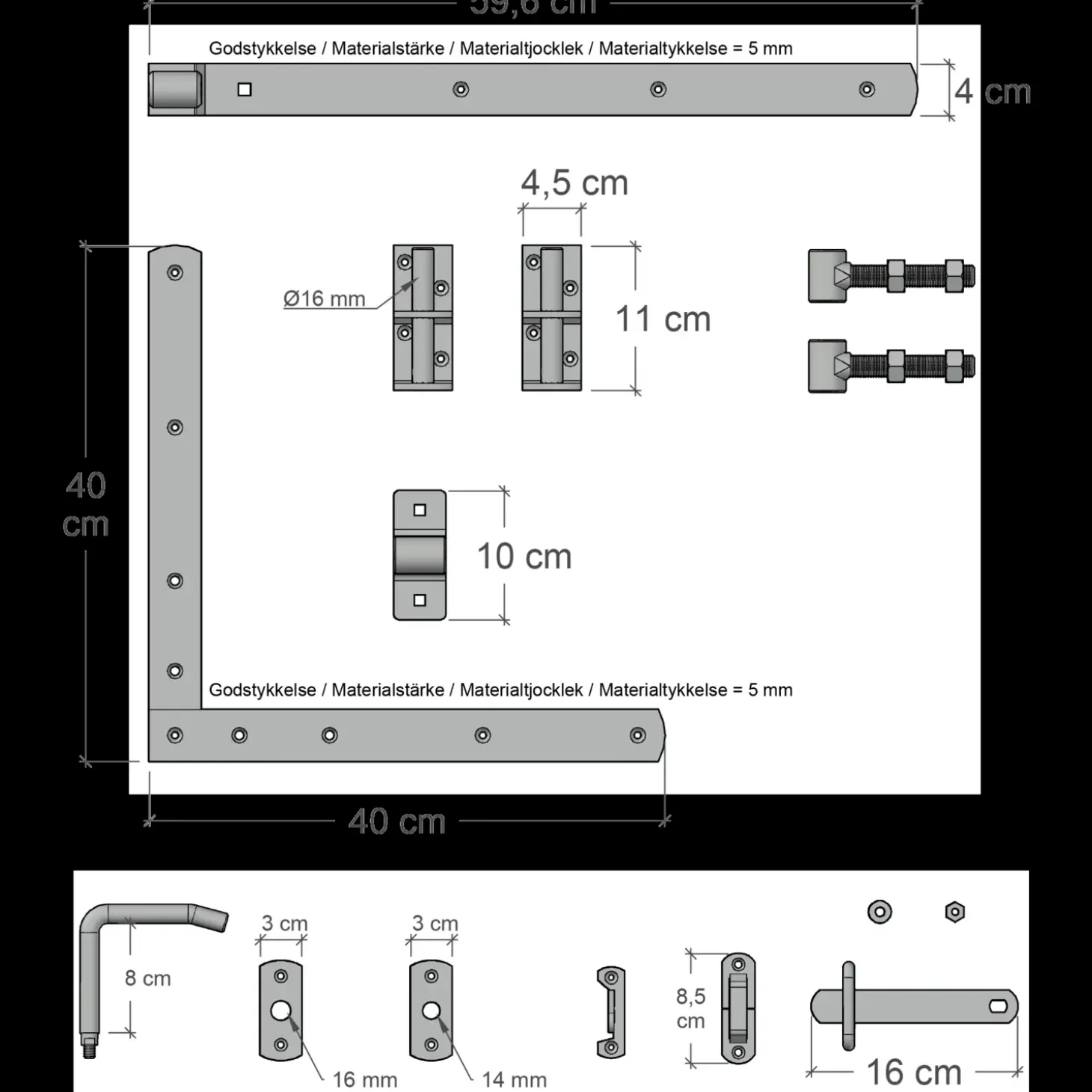 Plus Nostalgi enkeltlåge inkl. beslag 100x95 cm sort