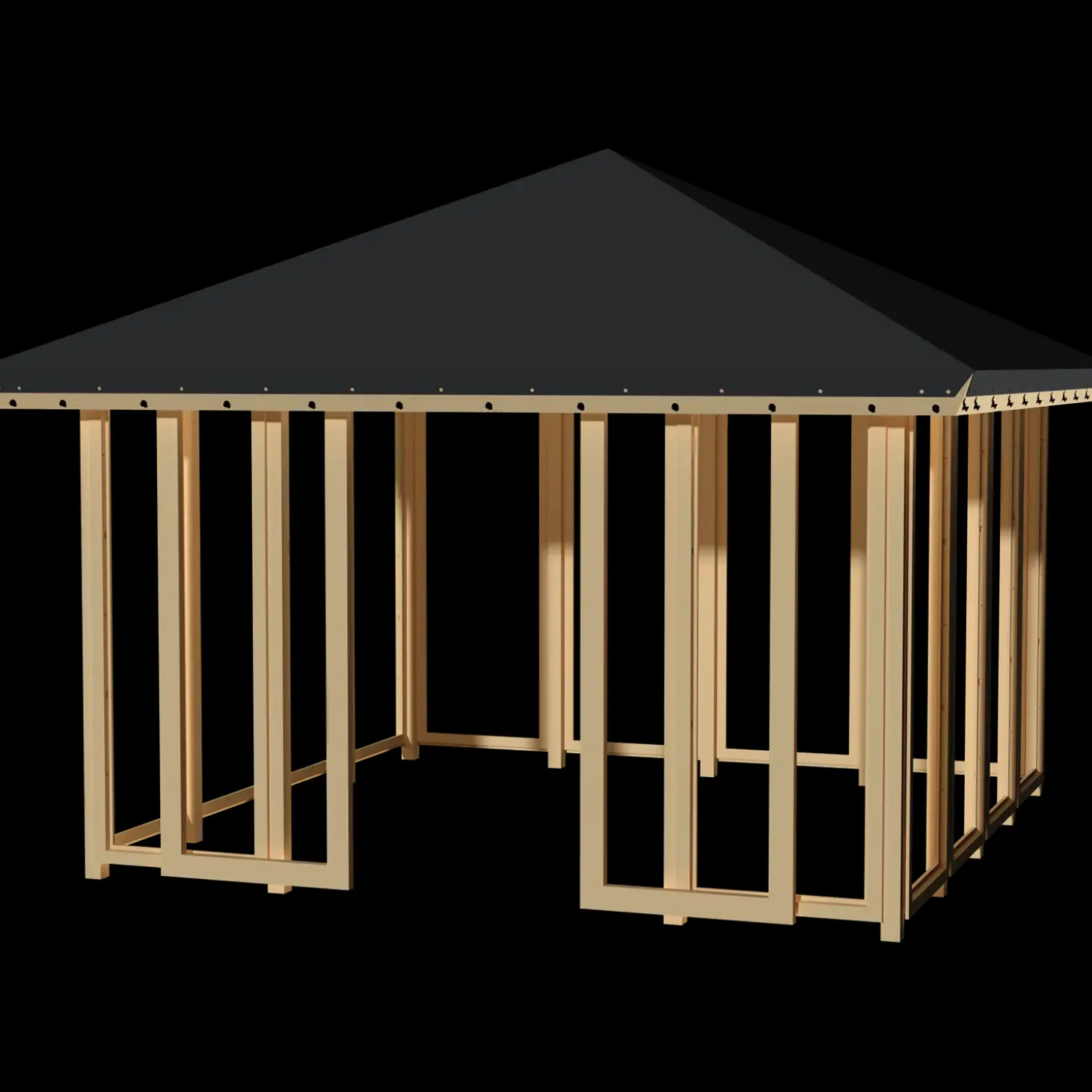 Plus Pavillon 4 med 4 lukket sider, dobbelt skydedør og sort tagdug trykimprægneret
