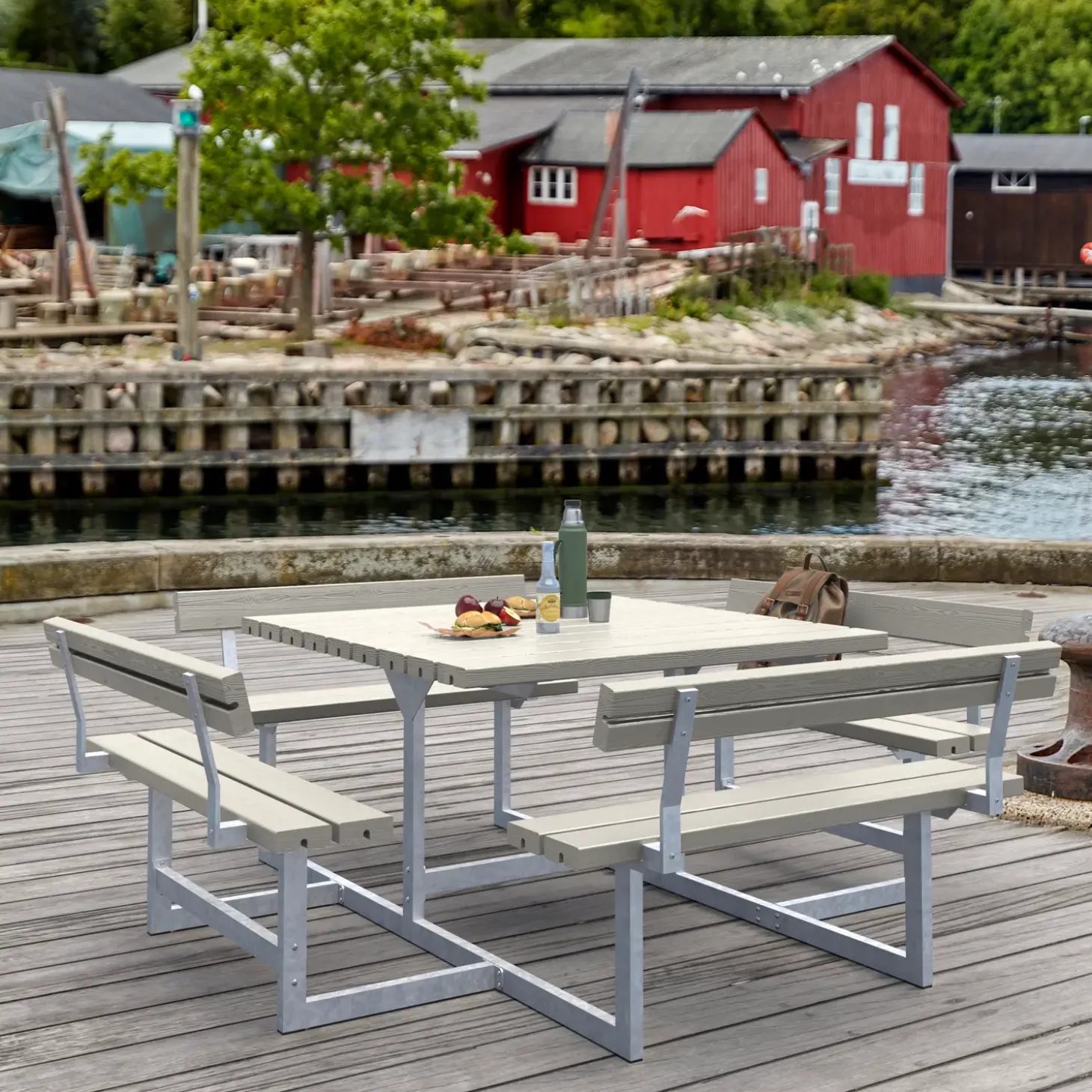 Plus Picnic bord/bænkesæt med 4 ryglæn 224 cm trykimp