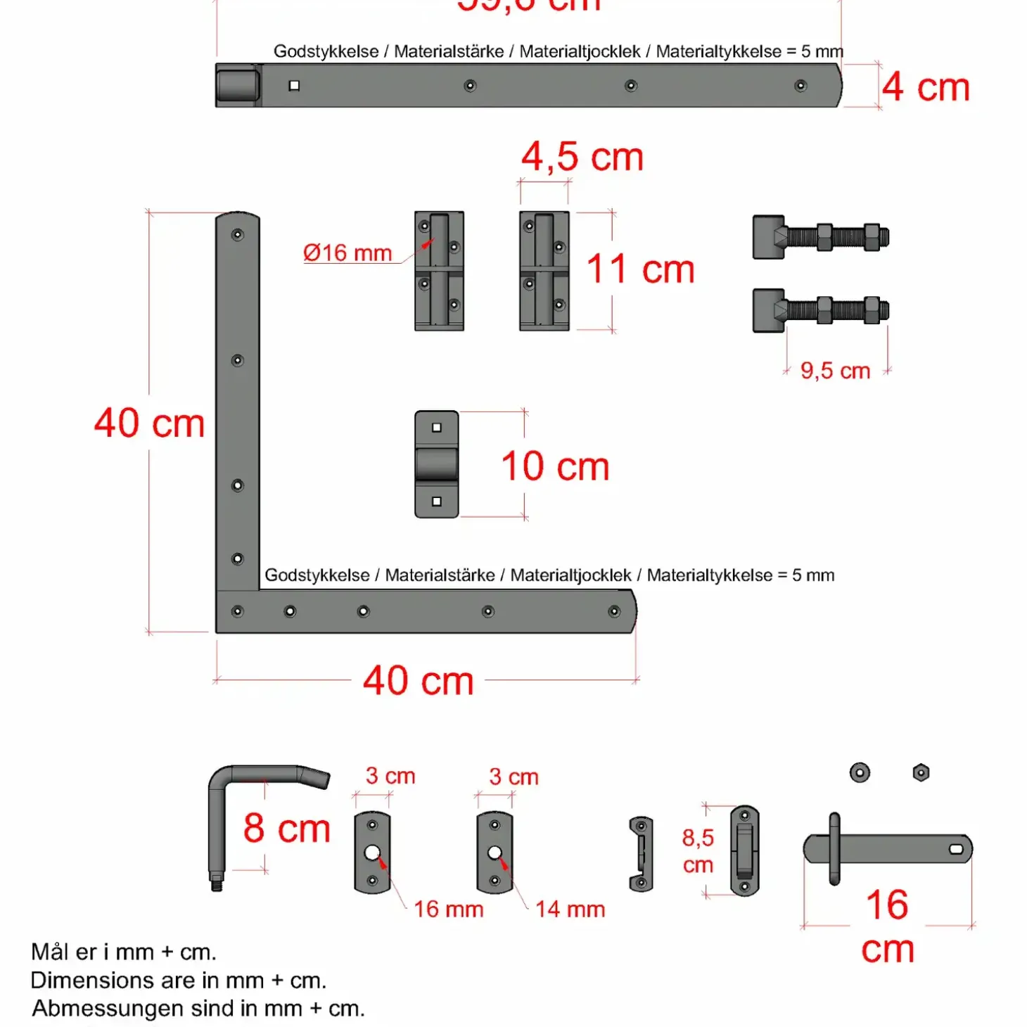 PLUS Plank enkeltlåge inkl. beslag 100×163 cm Sort
