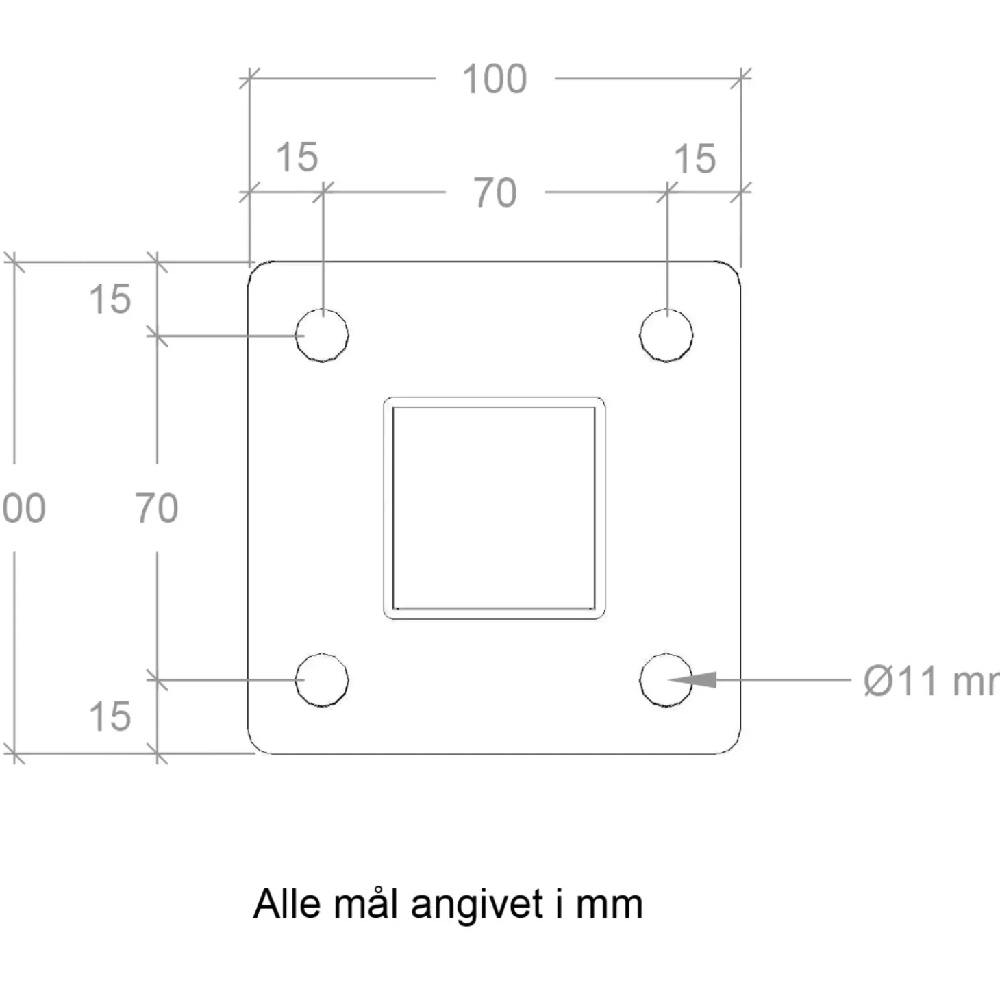 Plus Stålstolpe m/fod til håndliste  4,5x4,5x103,3 cm