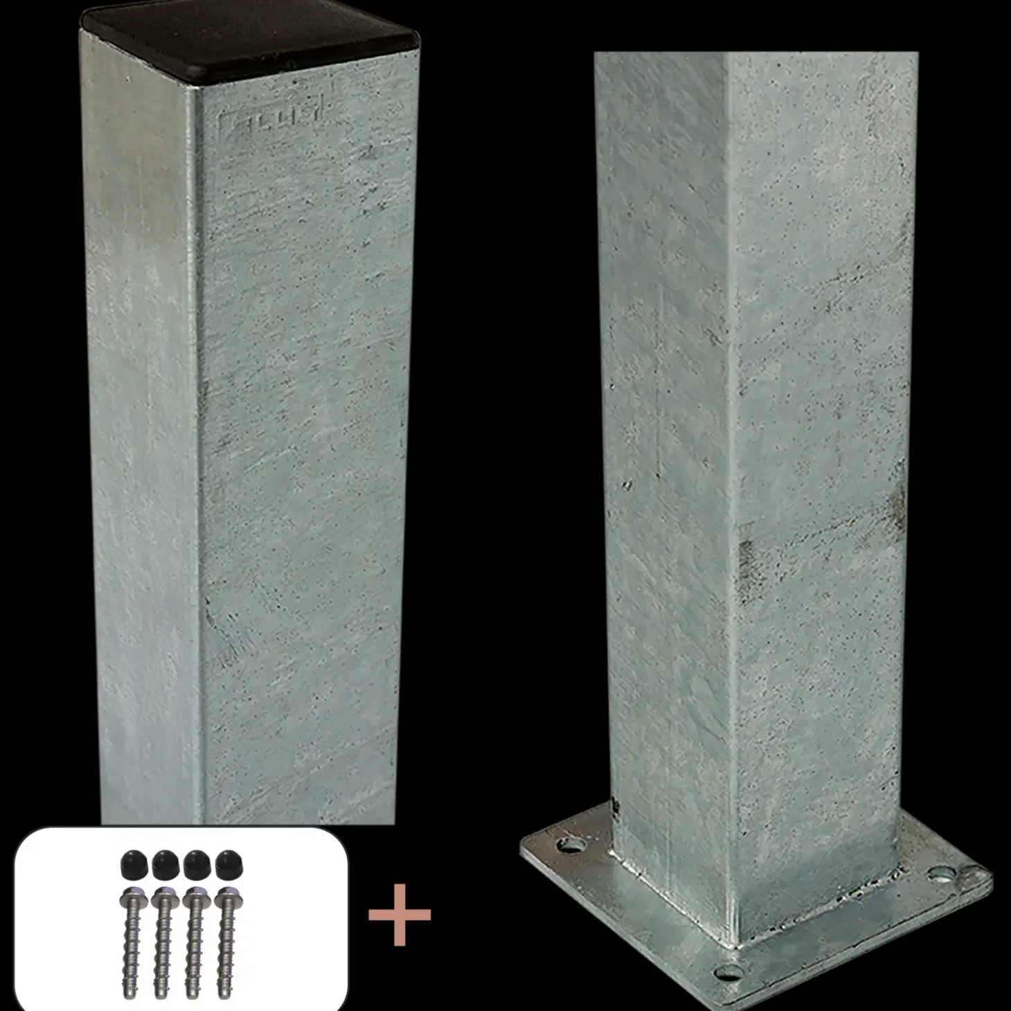 Plus Stålstolpe m/fod 8x8x96 cm  inkl. 1 stk. stolpeafdækning/bolte