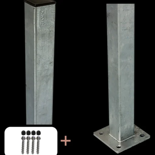 Plus Stålstolpe m/fod 4,5x4,5x132 cm  m/stolpeafdækning/bolte
