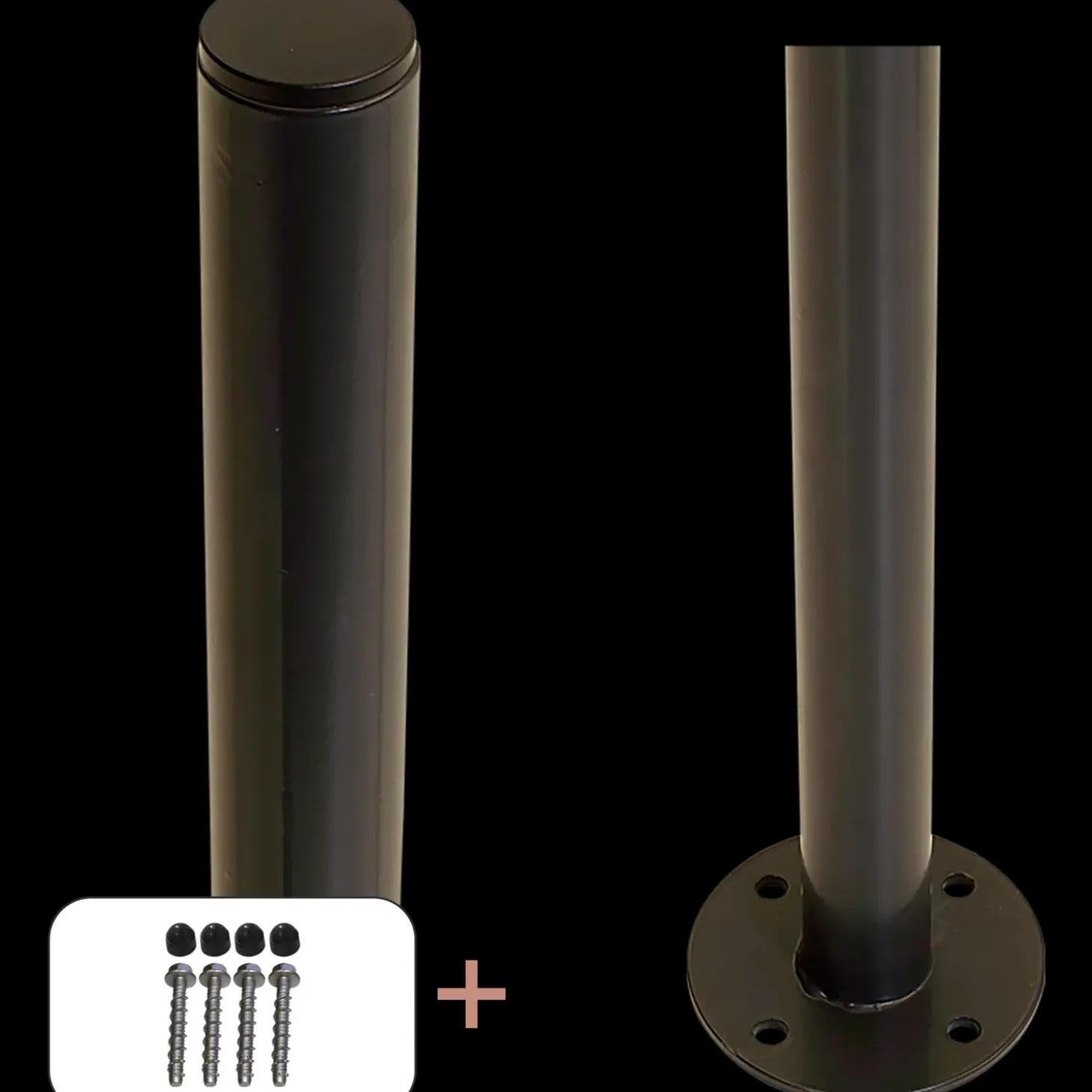 Plus Stålstolpe rund m/fod  Ø42,4 mmx96 cm  inkl. 1 stk. stolpeafdækning/bolte