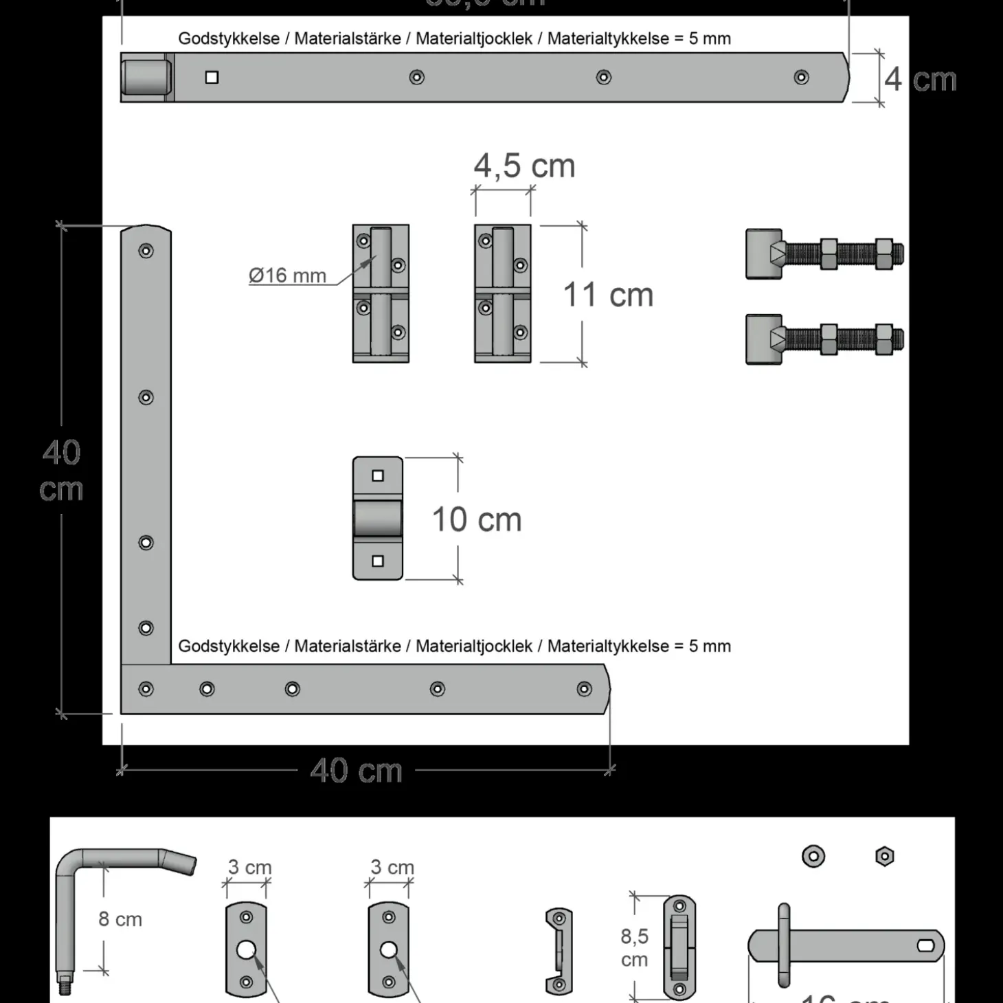 Plus Tangent Enkeltlåge inkl. beslag 95x140 cm hvid