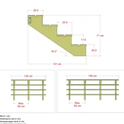 Plus Terrassetrappe 4 trin 71x101 cm 34,2°  180 cm