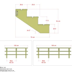 Plus Terrassetrappe 3 trin 54x76 cm 34,2° 120 cm
