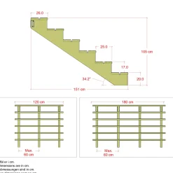 Plus Terrassetrappe 6 trin 105x151 cm 34,2°  120 cm