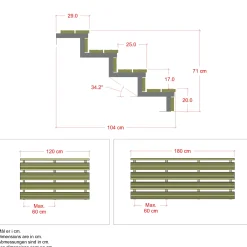 Plus Terrassetrappe 4 trin 71x104 cm 34,2°  180 cm