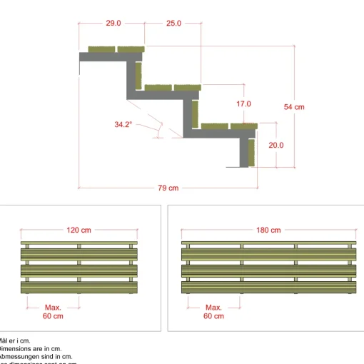 Plus Terrassetrappe 3 trin 54x79 cm 34,2° 120 cm