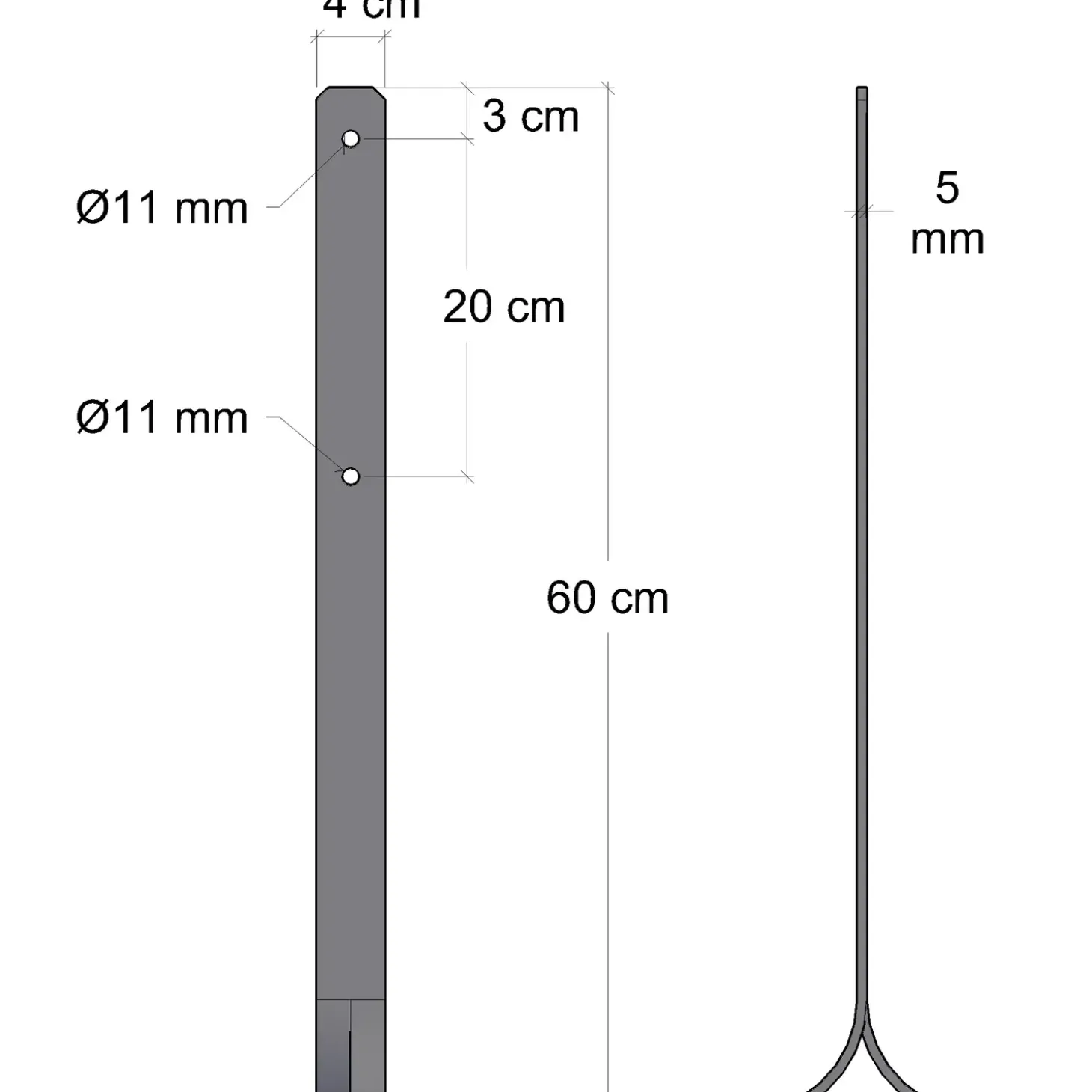 Plus Universale stolpefødder 4x60 cm  til nedstøbning  m/skruer sort