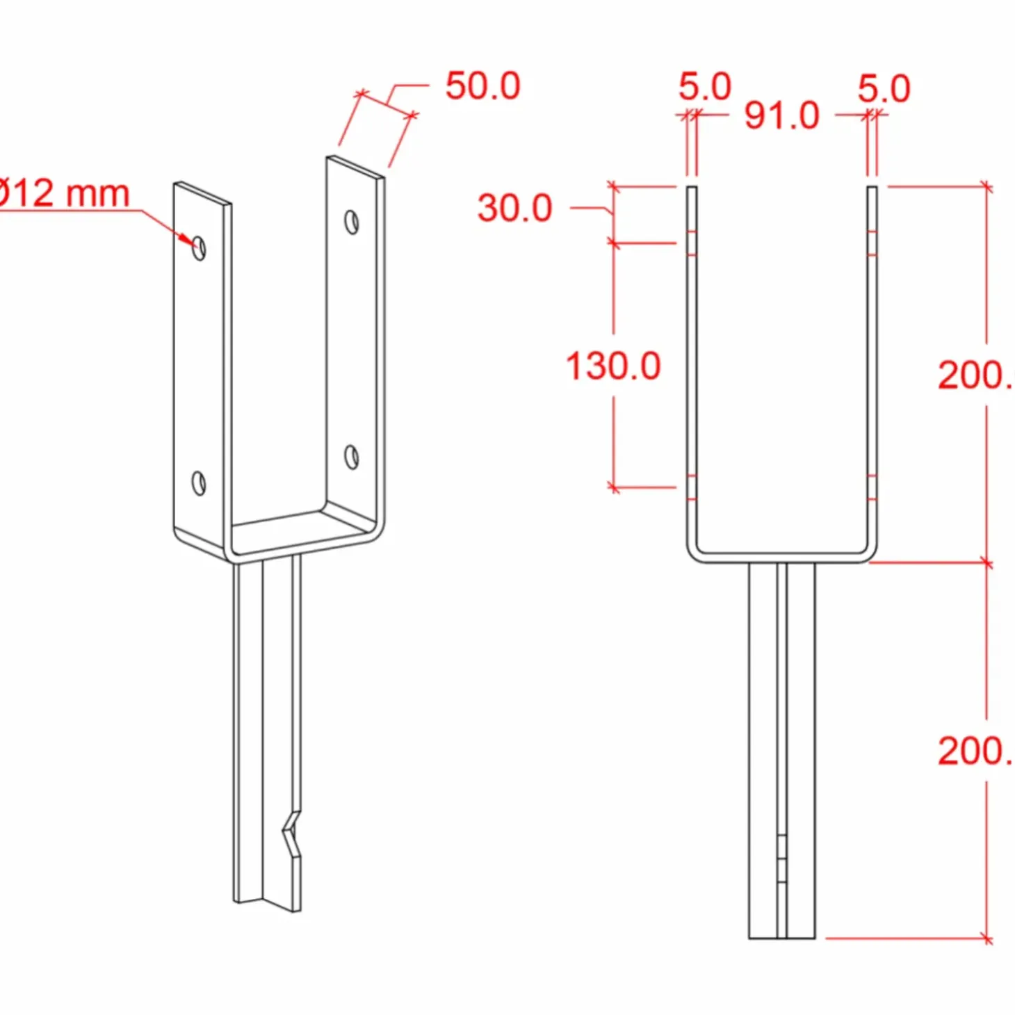 Plus U-stolpefod t/nedstøbning 9x9 cm sort