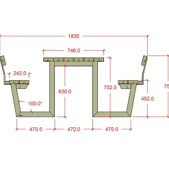 Plus Wega bord/bænkesæt med 2 ryglæn 177 cm trykimp