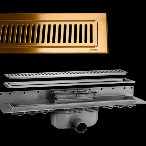 Purus afløbsrendesæt m/vandlås og rist 800 mm messing