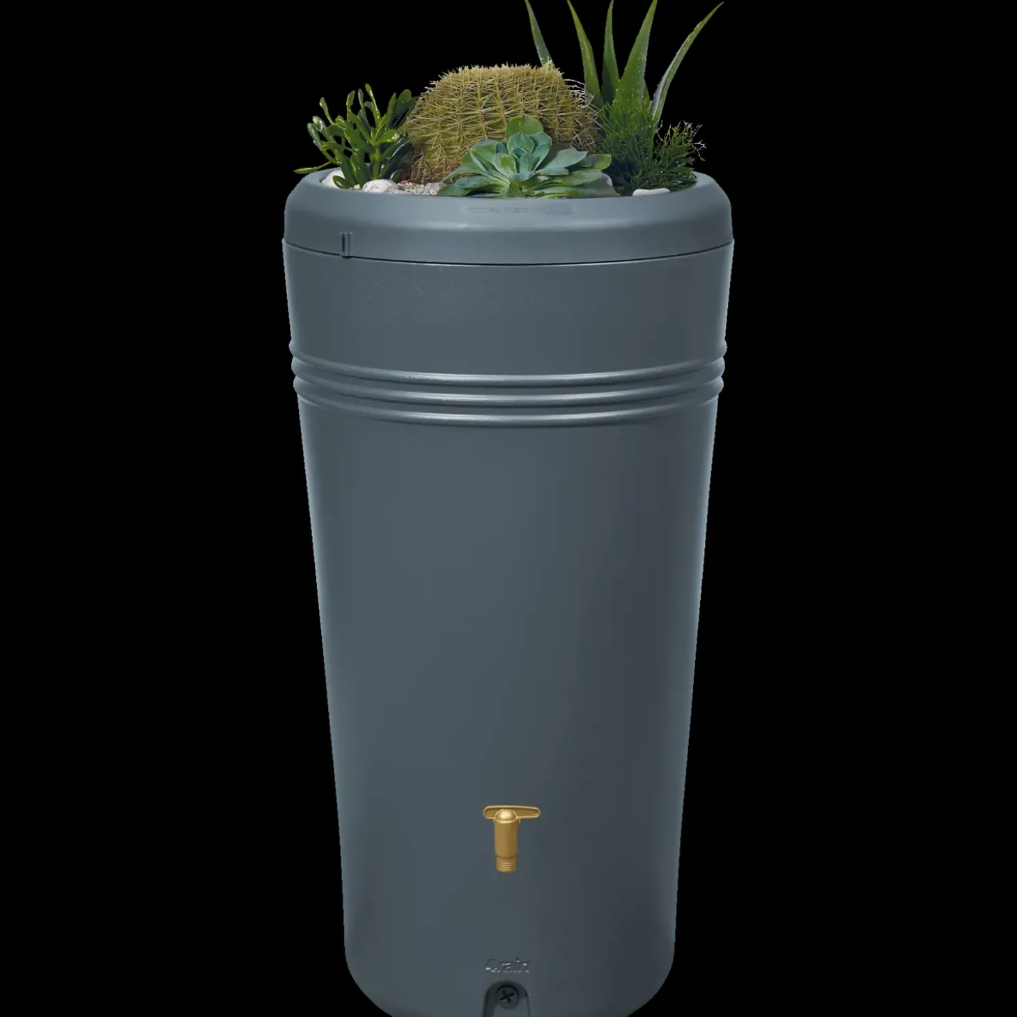 Regnvandstønde 230 L grå inkl. hane og planteskål