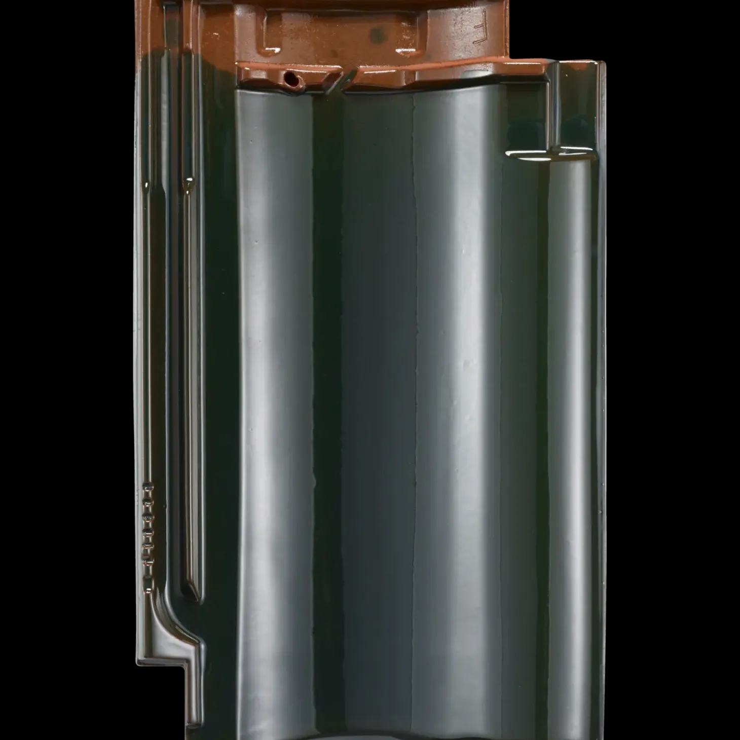 RT855 Laumans vingefalstagsten, malakit-grøn glaseret