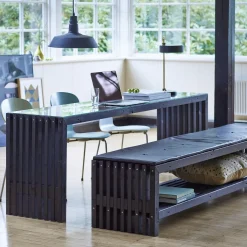 Rustik Trallebænk Design med hylde sort 138x49x45cm